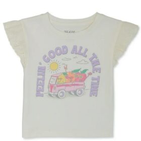 365 Kids Girls Flutter Sleeve Top - Cream