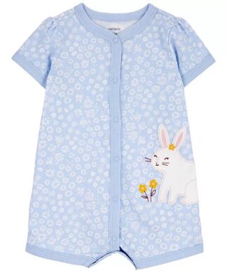Carter's Baby Girls Cotton Snap Up Romper - Blue Bunny