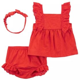 Carter's Baby Girls 3 Piece Top, Bubble Shorts & Headband Set - Orange