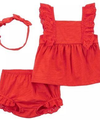 Carter's Baby Girls 3 Piece Top, Bubble Shorts & Headband Set - Orange