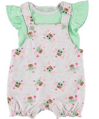 Disney Mandalorian Baby Girls Yoda Overall & Top Set