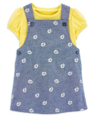 Carter's Child Of Mine Baby Girls Chambray Floral Dress Set - Yellow Top