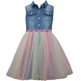 Lilt Toddler Girls Jeans Dress With Sunray Skirt
