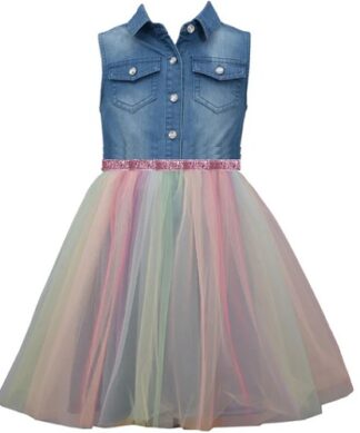Lilt Toddler Girls Jeans Dress With Sunray Skirt
