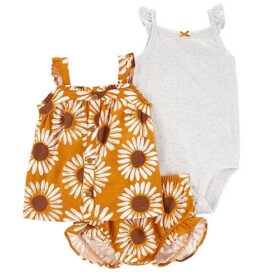 Carter's Baby Girls Sunflower 3 Pcs Bodysuit, Pant & Top Set