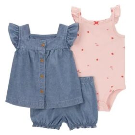 Carter's Baby Girls Chambray Top, Pant & Bodysuit Set