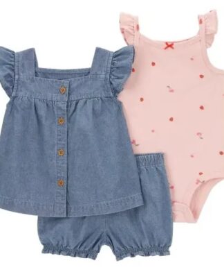 Carter's Baby Girls Chambray Top, Pant & Bodysuit Set