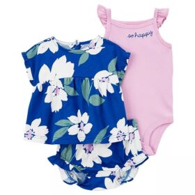 Carter's Baby Girls 3Pcs Bodysuit, Top & Pants Set