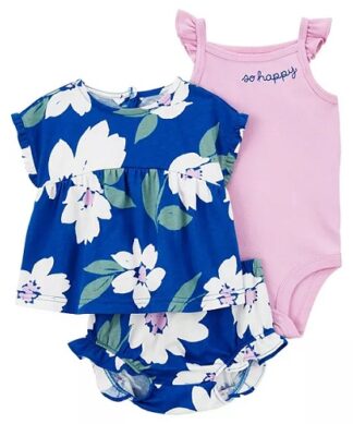 Carter's Baby Girls 3Pcs Bodysuit, Top & Pants Set