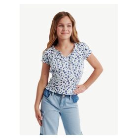 Justice Girls Puff Sleeve Top -Floral