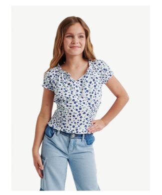 Justice Girls Puff Sleeve Top -Floral