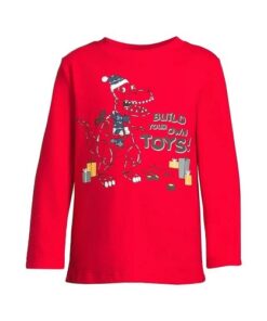 Garanimals Baby & Toddler Boys Graphic Tshirt with Long Sleeves - Red Christmas Dino