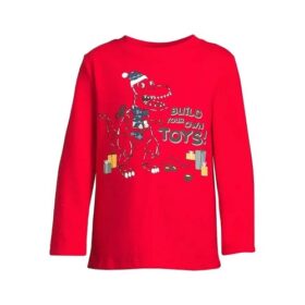 Garanimals Baby & Toddler Boys Graphic Tshirt with Long Sleeves - Red Christmas Dino