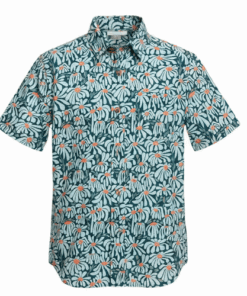 Colorful Planet Boys Woven Short Sleeve Button Down Shirt - Blue Green Floral