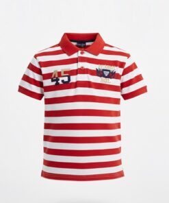 IST Boys Pique Med Stripe Polo T-Shirt - Red White
