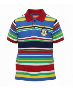 IST Boys Pique Stripe Polo T-Shirt - Crested Multicolor