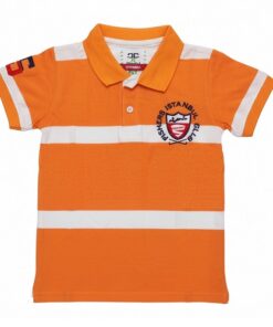 IST Boys Pique Bold Stripe Polo T-Shirt - Orange White
