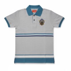 IST Boys Pique Crest Chested Polo T-Shirt Grey Blue
