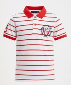 IST Boys Pique Thin Stripe Polo T-Shirt - Red White
