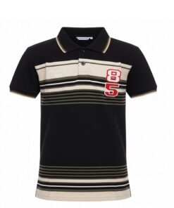 IST Boys Pique Polo Strip Chest T-Shirt - Black
