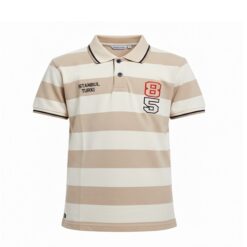 IST Boys Pique Polo Med Stripe T-Shirt Brown Cream