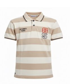 IST Boys Pique Polo Med Stripe T-Shirt Brown Cream