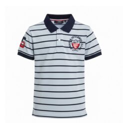 IST Boys Pique Polo Pin Stripe T-Shirt White Navy Blue