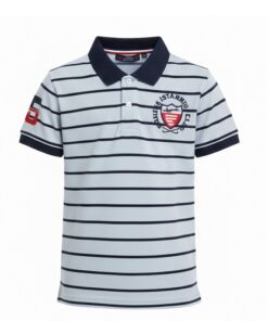 IST Boys Pique Polo Pin Stripe T-Shirt White Navy Blue