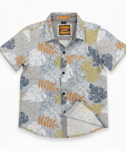 Vintage Toddler Boys Print Button Down Shirt - Leaves