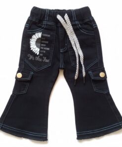 Trendy Toddler  Girls Baggy Cargo Jeans Trouser - Black Pant