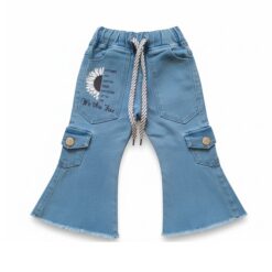 Trendy Toddler  Girls Baggy Cargo Jeans Trouser - Blue Pant