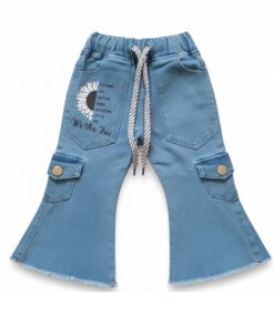 Trendy Toddler  Girls Baggy Cargo Jeans Trouser - Blue Pant