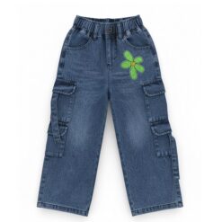 Trendy Girls Sequin Cargo Jeans Trouser- Blue Pant