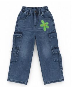 Trendy Girls Sequin Cargo Jeans Trouser- Blue Pant