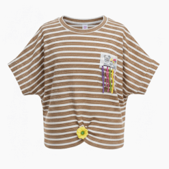 Trendy Girls Dolman Sleeves Cropped T-Shirt - Brown Top