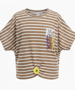 Trendy Girls Dolman Sleeves Cropped T-Shirt - Brown Top