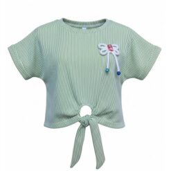 Trendy Girls Cinched Cropped Ring T-Shirt - Green Top
