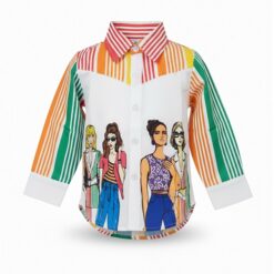 Trendy Girls Pop Button Down Hi-Lo Cropped Shirt - Multicolor