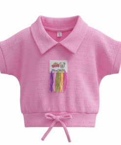 Trendy Girls Cuff Cropped Polo T-Shirt - Pink Top