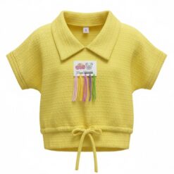 Trendy Girls Cuff Cropped Polo T-Shirt - Yellow Top