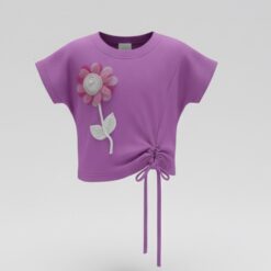 Trendy Girls Cinched Petal Cuff Cropped T-Shirt - Purple Top