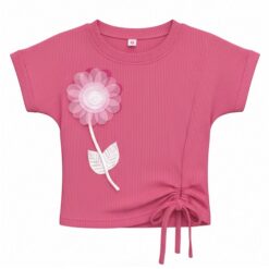 Trendy Girls Cinched Petal Cuff Cropped T-Shirt - Pink Top