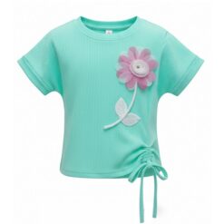 Trendy Girls Cinched Petal Cuff Cropped T-Shirt - Mint Green Top