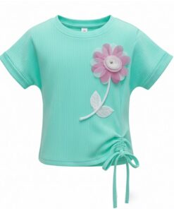 Trendy Girls Cinched Petal Cuff Cropped T-Shirt - Mint Green Top