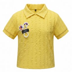 Trendy Girls Crinkled Cropped Polo T-shirt - Yellow Top