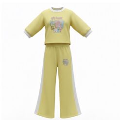 Trendy Girls 2 Piece Graphic Cropped T-Shirt & Wide Leg Pant Set - Yellow
