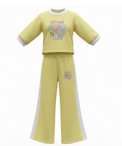 Trendy Girls 2 Piece Graphic Cropped T-Shirt & Wide Leg Pant Set - Yellow