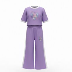 Trendy Girls 2 Piece Graphic Cropped T-Shirt & Wide Leg Pant Set - Purple