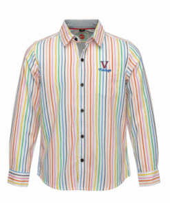 Vintage Boys Long Sleeve Button Down Shirt With Roll Up Option - Thin Stripe Multicolor