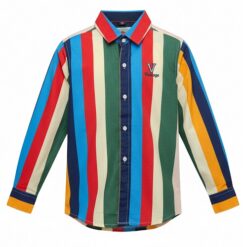 Vintage Boys Long Sleeve Button Down Shirt With Roll Up Option - Bold Stripe